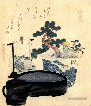 un lavabo laqué et un aiguière Katsushika Hokusai japonais Peinture à l'huile